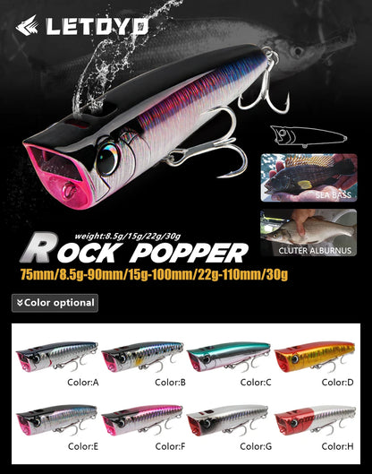 LETOYO Topwater Popper 8.5-30g floating Rock pop Artificial Hard Baits for Bass Perch Pike Fishing Lure The Clovii's Extravaganza!!!