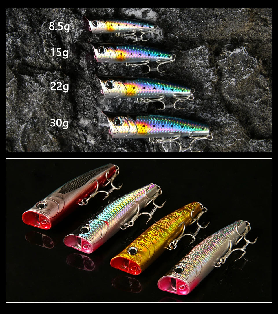 LETOYO Topwater Popper 8.5-30g floating Rock pop Artificial Hard Baits for Bass Perch Pike Fishing Lure The Clovii's Extravaganza!!!