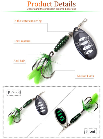 FTK Metal Fishing Lure Spinner Bait 8.5g 13g 15g Spoon Lures Bass Hard Bait With Feather Treble Hooks Pike Fishing Tackle The Clovii's Extravaganza!!!