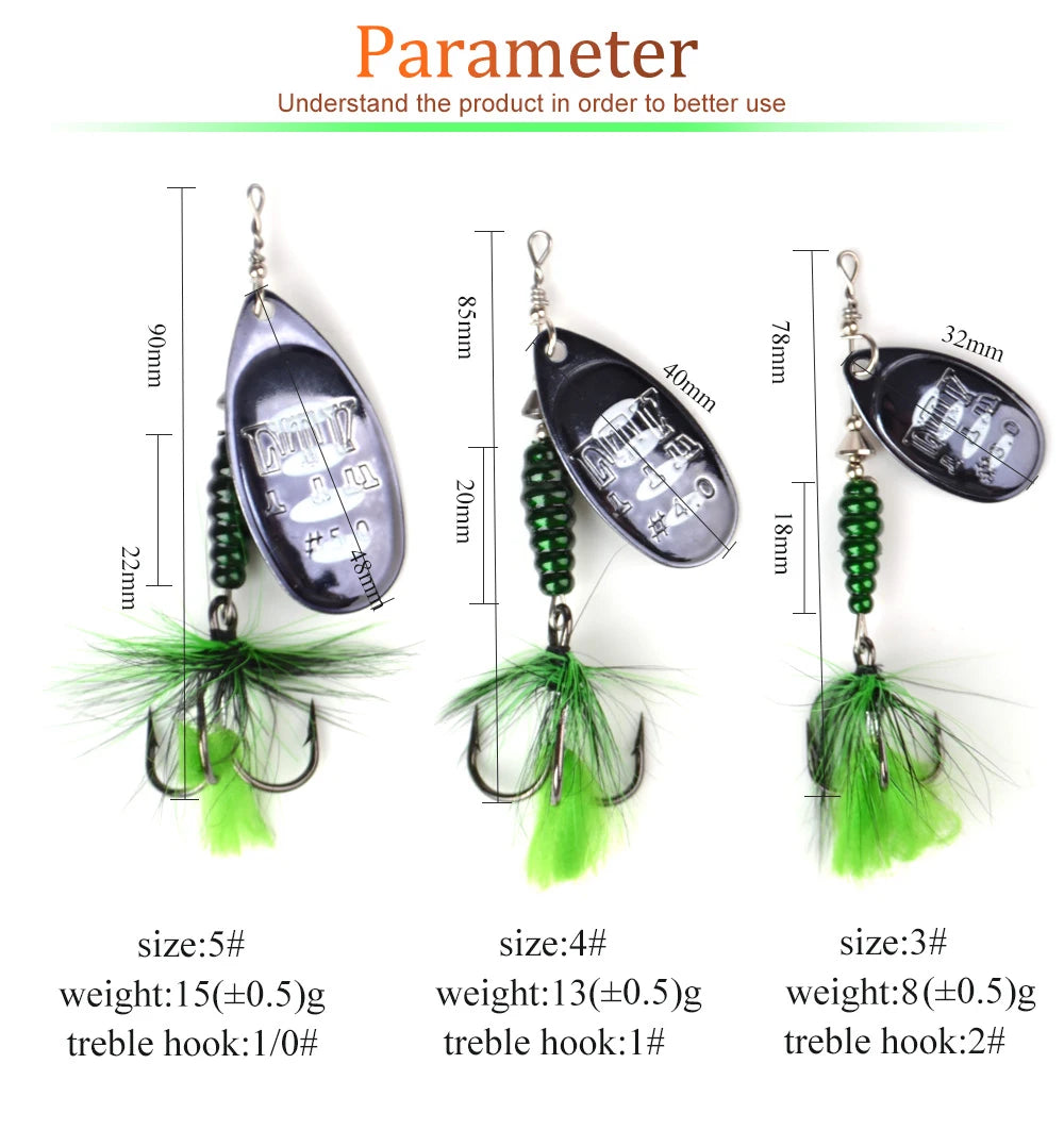 FTK Metal Fishing Lure Spinner Bait 8.5g 13g 15g Spoon Lures Bass Hard Bait With Feather Treble Hooks Pike Fishing Tackle The Clovii's Extravaganza!!!