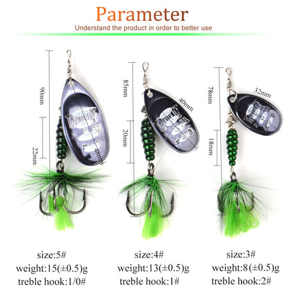 FTK Metal Fishing Lure Spinner Bait 8.5g 13g 15g Spoon Lures Bass Hard Bait With Feather Treble Hooks Pike Fishing Tackle The Clovii's Extravaganza!!!