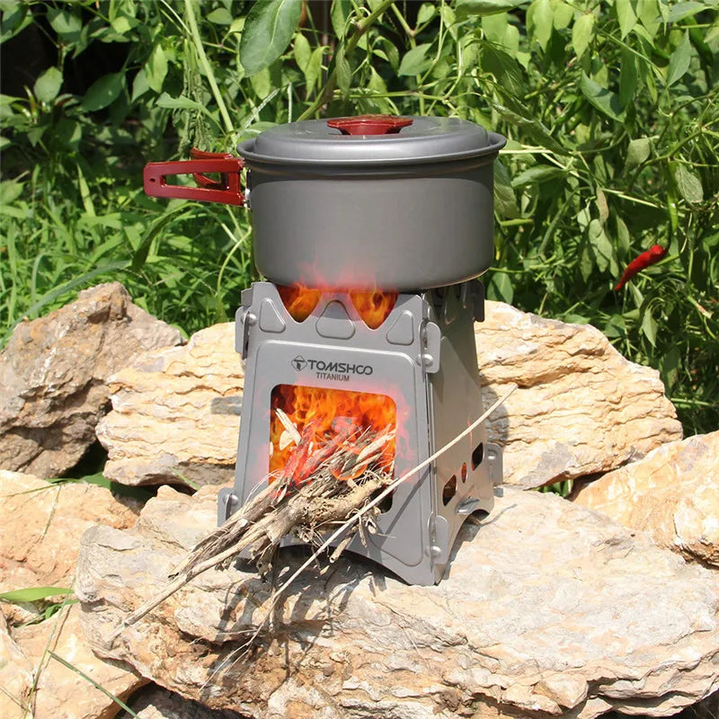 LIXADA Camping Equipment Titanium Wood Stove Outdoor Cookware Tableware Set Hiking Picnic Backpacking Camping Pot Pan Mug Set CMBs Fishing and Outdoor Gear