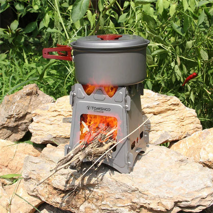 LIXADA Camping Equipment Titanium Wood Stove Outdoor Cookware Tableware Set Hiking Picnic Backpacking Camping Pot Pan Mug Set CMBs Fishing and Outdoor Gear