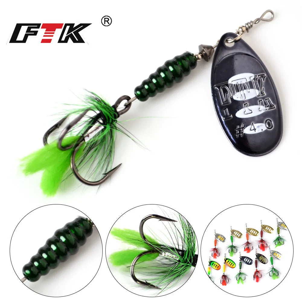 FTK Metal Fishing Lure Spinner Bait 8.5g 13g 15g Spoon Lures Bass Hard Bait With Feather Treble Hooks Pike Fishing Tackle The Clovii's Extravaganza!!!