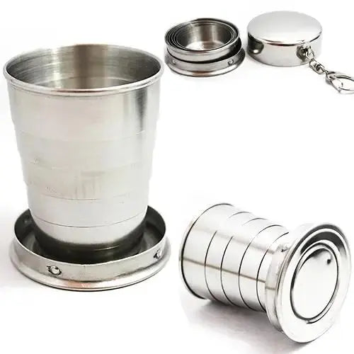 Portable 75ml sport Water Bottles Stainless Steel Drinking Teacup Mug Tea Coffee Outdoor Travel Folding Collapsible Cup With Lid CMBs Fishing and Outdoor Gear