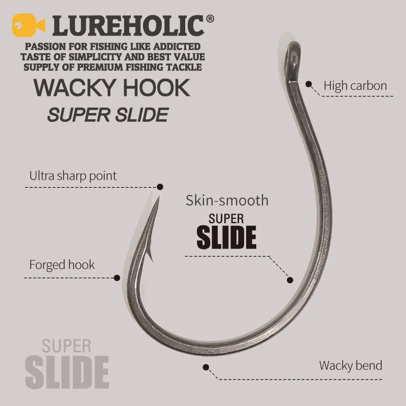 LUREHOLIC PTFE Super Slide Wacky Hook for Drop Shot Stainless Steel Offset Wacky Hooks Crank Worm Fishhook Fishing Accessories The Clovii's Extravaganza!!!