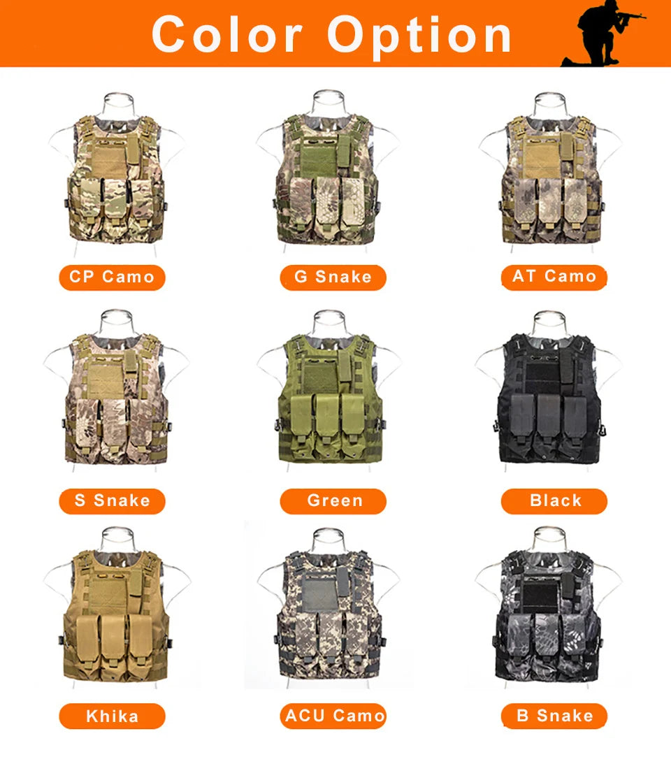 Airsoft Military Gear Tactical Vest Molle Combat Assault Plate Carrier Tactical Vest 10 Colors CS Outdoor Clothing Hunting Vest CMBs Fishing and Outdoor Gear