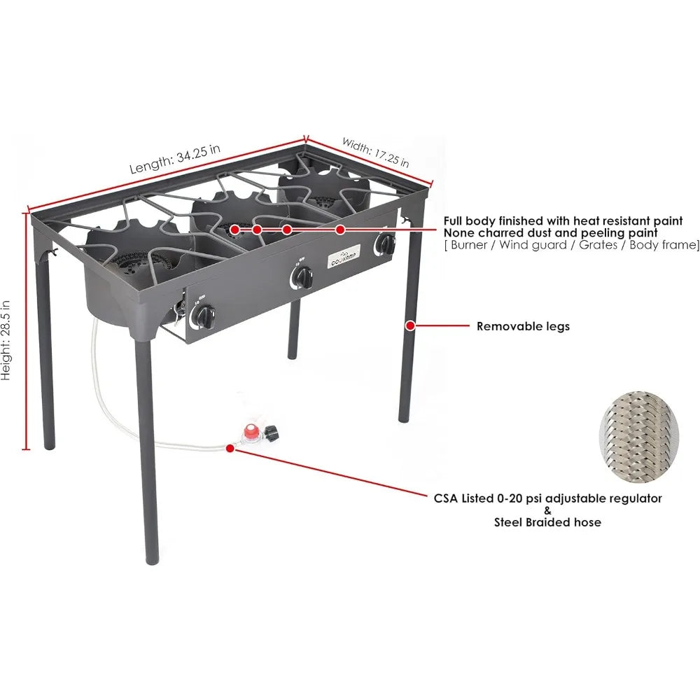 High Pressure Triple Propane Burner Outdoor Propane Camping Stove with 0-20 PSI Adjustable High Pressuer Regulator The Clovii's Extravaganza!!!