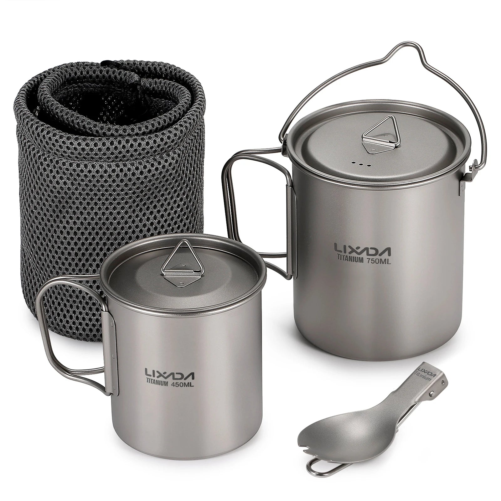 LIXADA Camping Equipment Titanium Wood Stove Outdoor Cookware Tableware Set Hiking Picnic Backpacking Camping Pot Pan Mug Set CMBs Fishing and Outdoor Gear