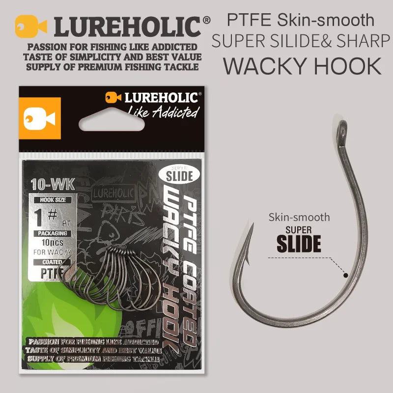 LUREHOLIC PTFE Super Slide Wacky Hook for Drop Shot Stainless Steel Offset Wacky Hooks Crank Worm Fishhook Fishing Accessories The Clovii's Extravaganza!!!