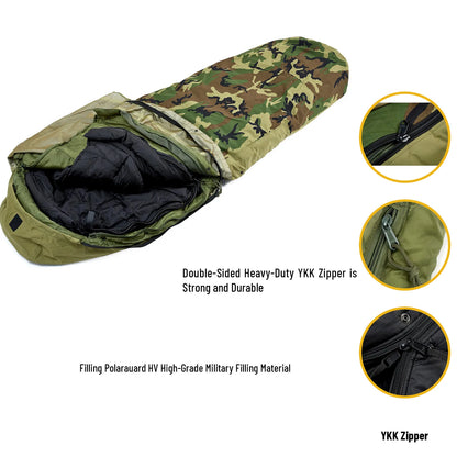 Akmax Army Military Modular Sleeping Bags System, Multi Layered with Bivy Cover for All Season, Woodland/Multicam The Clovii's Extravaganza!!!