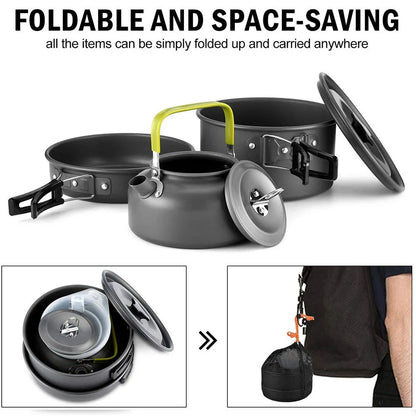 Camping Cooker Set Cookware Kit Outdoor Pot Pan Stove Kettle Cups Tableware Tourist Dishes Nature Hike Equipment The Clovii's Extravaganza!!!