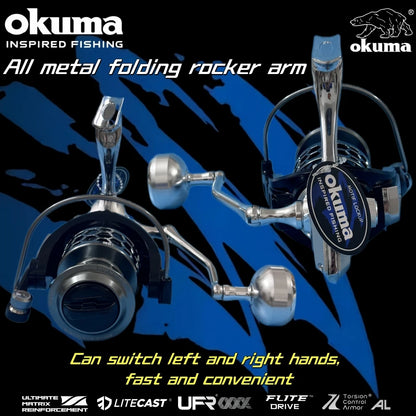 OKUMA Spinning Reels All metal High Performance Fishing Reels,18KG Max Drag,14+1 Bearing,5.2:1/4.9:1Gear Ratio,Gift fishing line CMBs Fishing and Outdoor Gear