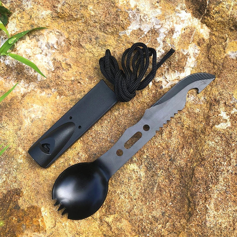 Camping Tableware Outdoor Stainless Steel Knife Fork Spoon Portable Multi-function Picnic Cutlery Outdoor Camping Equipment CMBs Fishing and Outdoor Gear