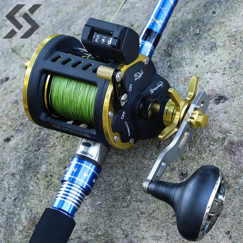 Sougayilang Saltwater Fishing Reels Cast Drum Wheel Trolling Casting Reel Boat Ocean Fishing Reel Round Baitcasting Reel Pesca CMBs Fishing and Outdoor Gear