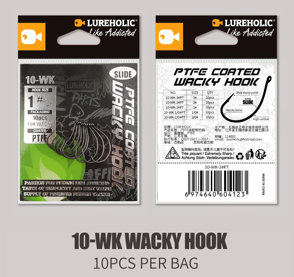 LUREHOLIC PTFE Super Slide Wacky Hook for Drop Shot Stainless Steel Offset Wacky Hooks Crank Worm Fishhook Fishing Accessories The Clovii's Extravaganza!!!