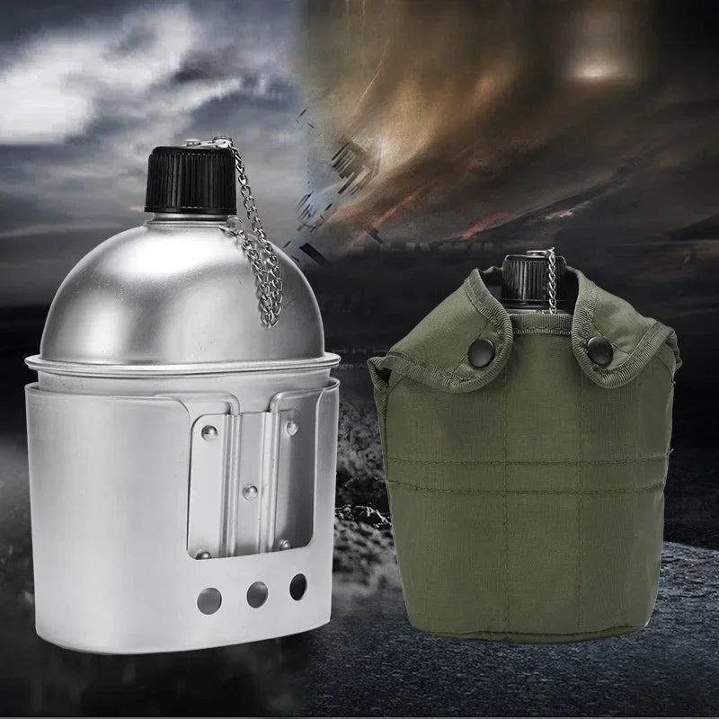 4pcs Cookware Set Military Canteen Aluminum Alloy Multi-Functional Water Bottle Outdoor Camping Portable Lunch Box Alcohol Stove The Clovii's Extravaganza!!!