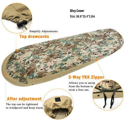 Akmax Army Military Modular Sleeping Bags System, Multi Layered with Bivy Cover for All Season, Woodland/Multicam The Clovii's Extravaganza!!!