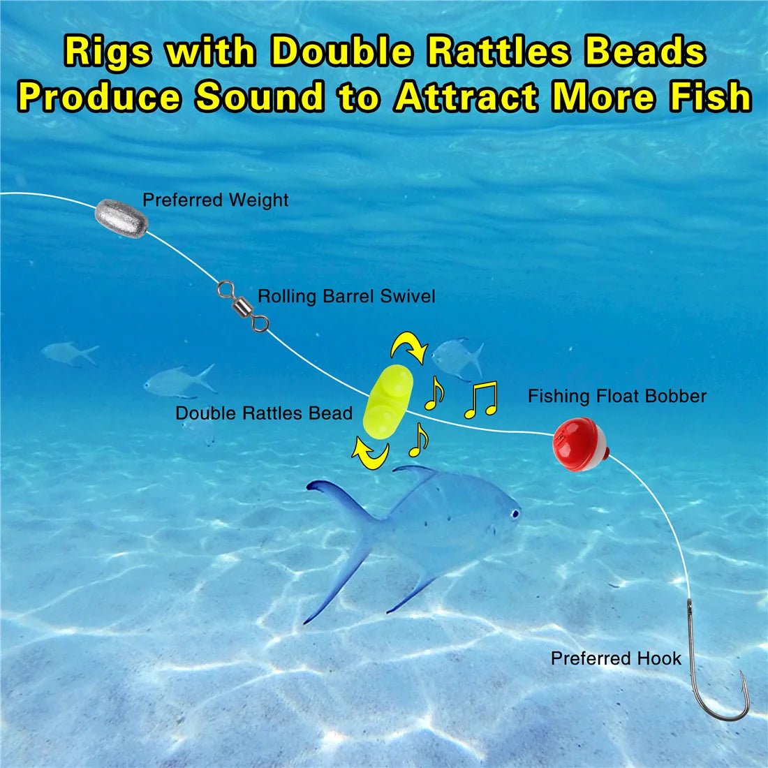 30PCS Fishing Double Rattle Portable ABS Sea Fishing Attractor Bell Beads Catfish Rig Pompano Fishing Accessory for Luring Fish The Clovii's Extravaganza!!!