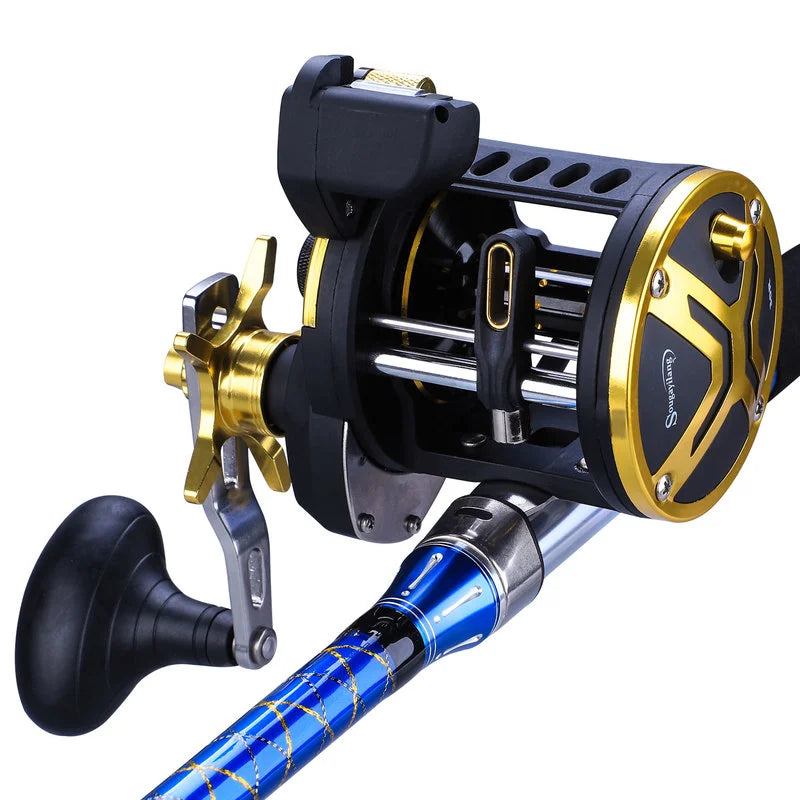 Sougayilang Saltwater Fishing Reels Cast Drum Wheel Trolling Casting Reel Boat Ocean Fishing Reel Round Baitcasting Reel Pesca CMBs Fishing and Outdoor Gear