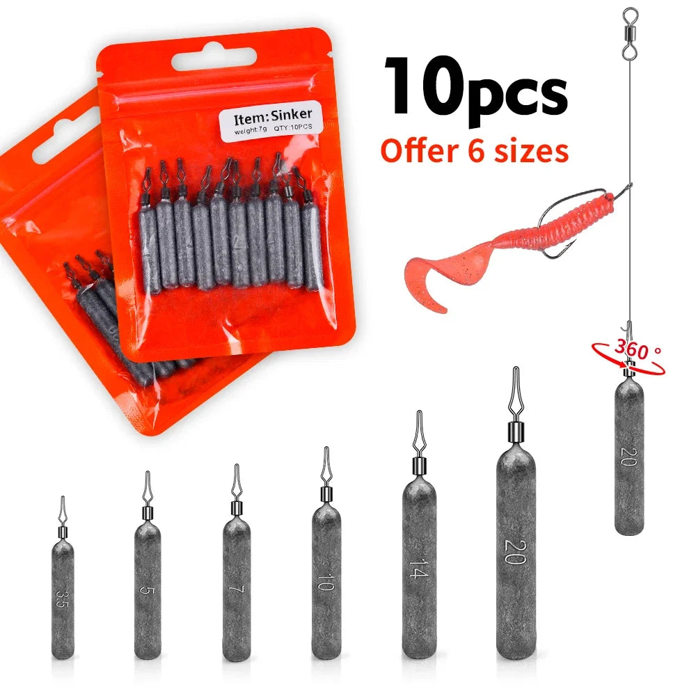 PROBEROS 10pcs Fishing Sinkers - 3.5g,5g,7g,10g,14g,20g - Drop Shot Weights & Pencil Sinkers - Perfect for Fishing! The Clovii's Extravaganza!!!