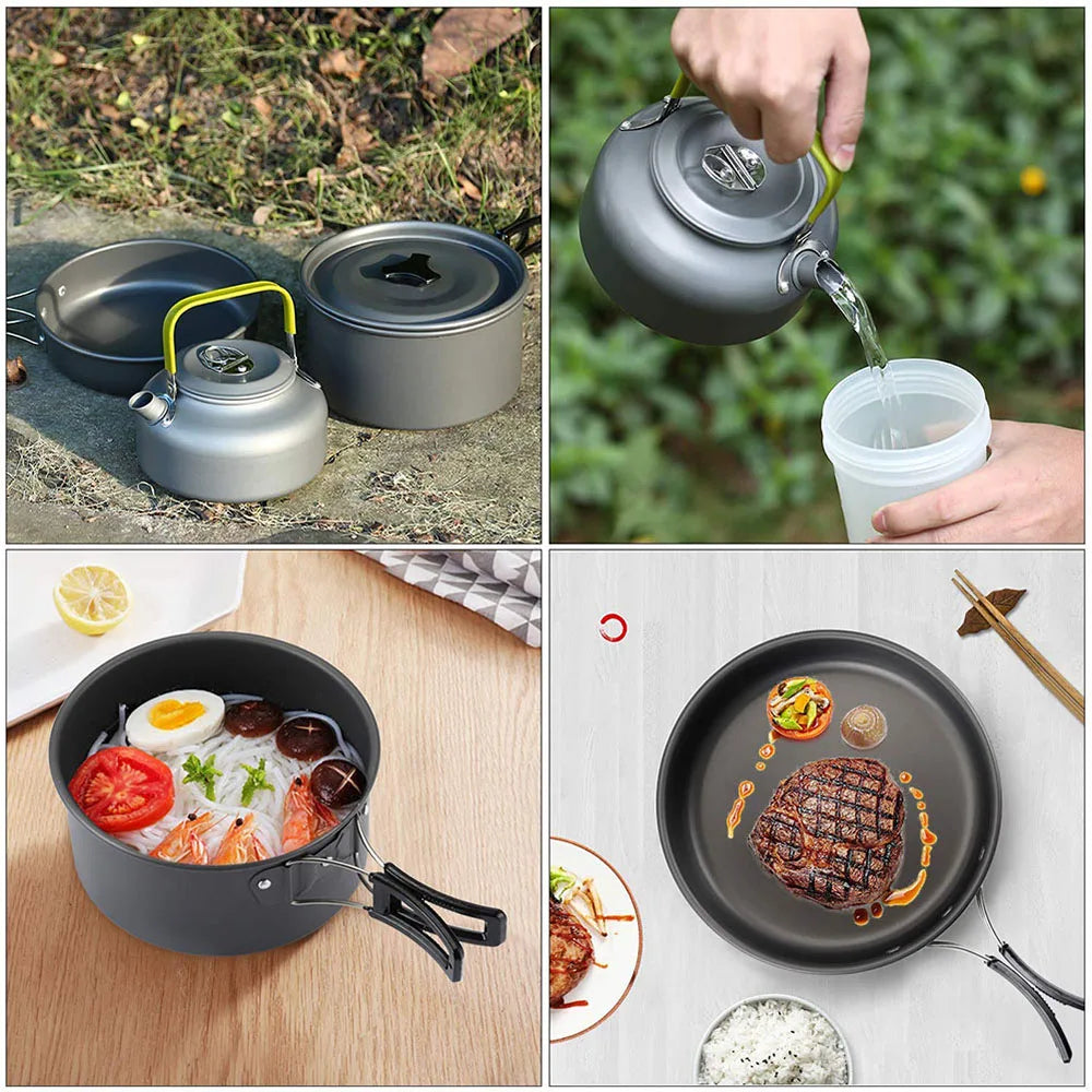 Camping Cooker Set Cookware Kit Outdoor Pot Pan Stove Kettle Cups Tableware Tourist Dishes Nature Hike Equipment The Clovii's Extravaganza!!!