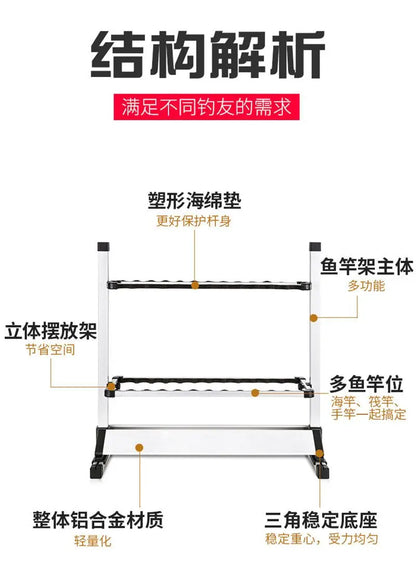 12 Slots Fishing Rod Rack Holder Aluminum Alloy Fishing Rod Pole Bracket Display Stand Tackle for Fishing Rods Set Capacity CMBs Fishing and Outdoor Gear