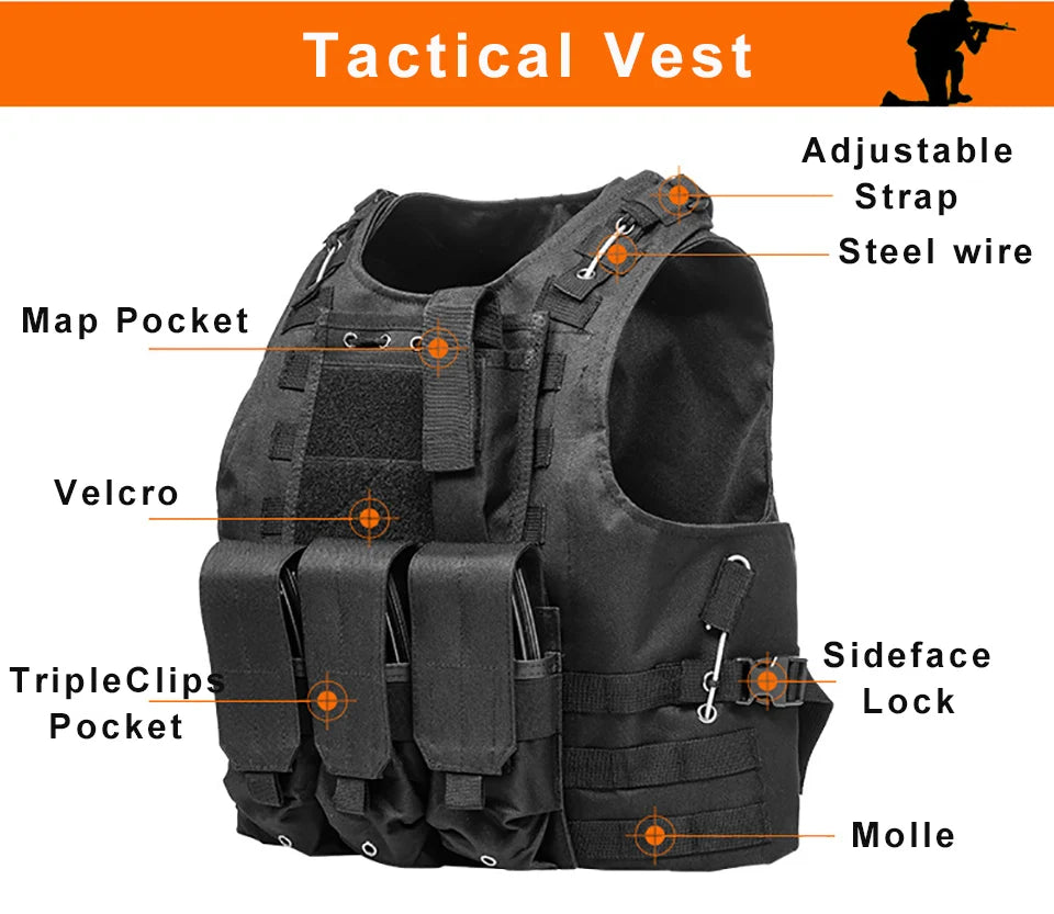 Airsoft Military Gear Tactical Vest Molle Combat Assault Plate Carrier Tactical Vest 10 Colors CS Outdoor Clothing Hunting Vest CMBs Fishing and Outdoor Gear