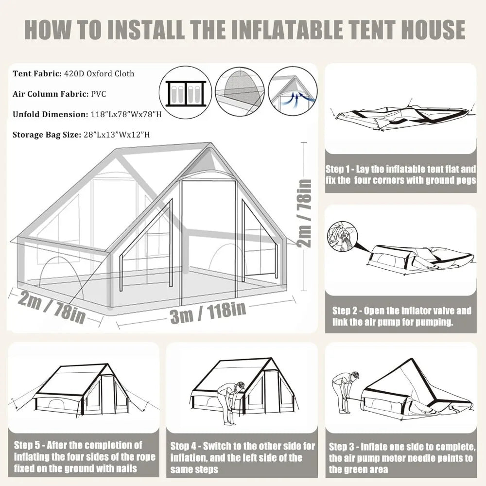 Inflatable Tents for Camping, Blow Up Air Camping Tents with Pump for Adults, 4 Seasons Water Proof Outdoor Oxford Cabin Tent The Clovii's Extravaganza!!!