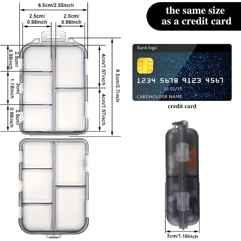 Double-layer small pill box Portable pill box Transparent 10-cell sealed medicine storage box camping equipment survival kit CMBs Fishing and Outdoor Gear