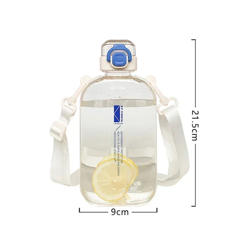 Flat Square Transparent Water Bottle Portable Travel Canteen with Adjustable Strap Elegant Slim Bottle for Sport Camping CMBs Fishing and Outdoor Gear