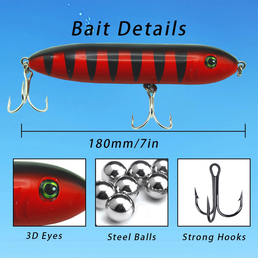 7in Big Catfish Rattle Float Durable Plastic Topwater Sound Noisy Pencil Lure for Catfishing The Clovii's Extravaganza!!!