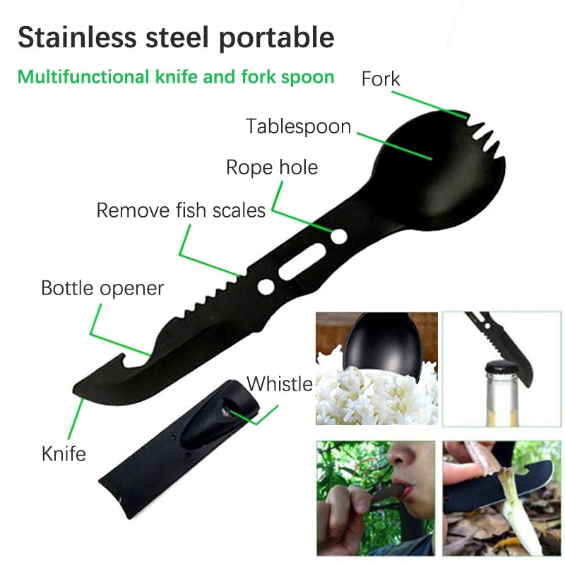 Camping Tableware Outdoor Stainless Steel Knife Fork Spoon Portable Multi-function Picnic Cutlery Outdoor Camping Equipment CMBs Fishing and Outdoor Gear