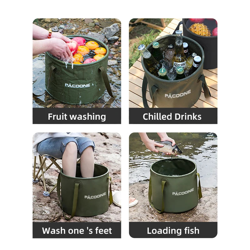 PACOONE Foldable Round Bucket Outdoor Travel Portable Water Basin Storage Bucket Camping Equipment CMBs Fishing and Outdoor Gear