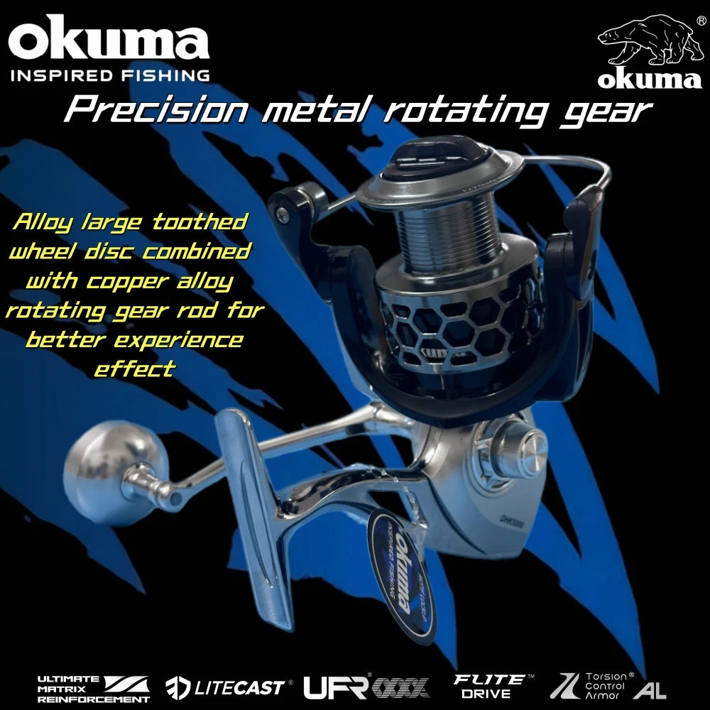 OKUMA Spinning Reels All metal High Performance Fishing Reels,18KG Max Drag,14+1 Bearing,5.2:1/4.9:1Gear Ratio,Gift fishing line CMBs Fishing and Outdoor Gear