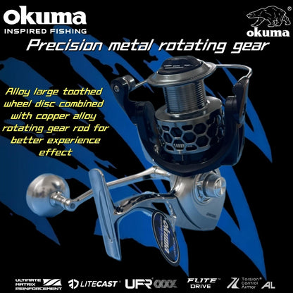 OKUMA Spinning Reels All metal High Performance Fishing Reels,18KG Max Drag,14+1 Bearing,5.2:1/4.9:1Gear Ratio,Gift fishing line CMBs Fishing and Outdoor Gear